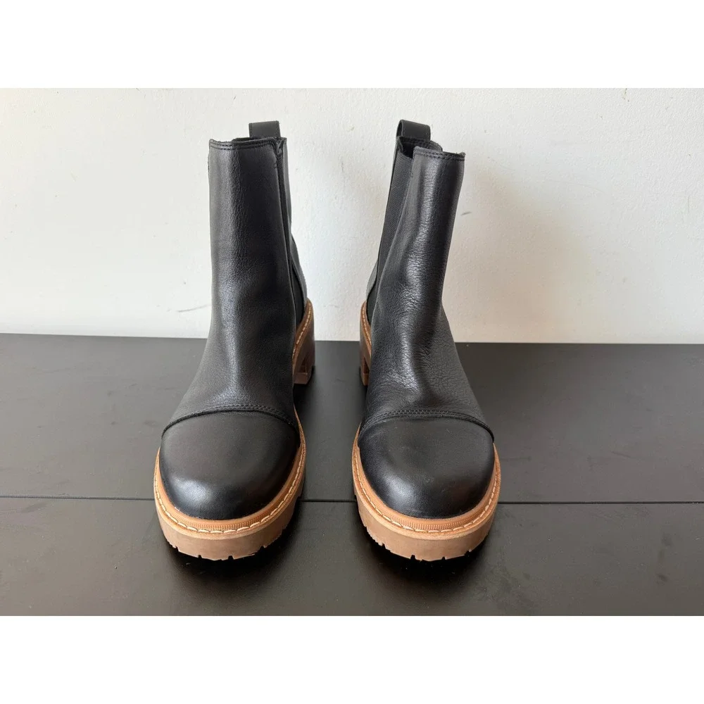 Sorel Joan Now Chelsea Boots Womens 11 Black Leather Lug Sole Block Heel
